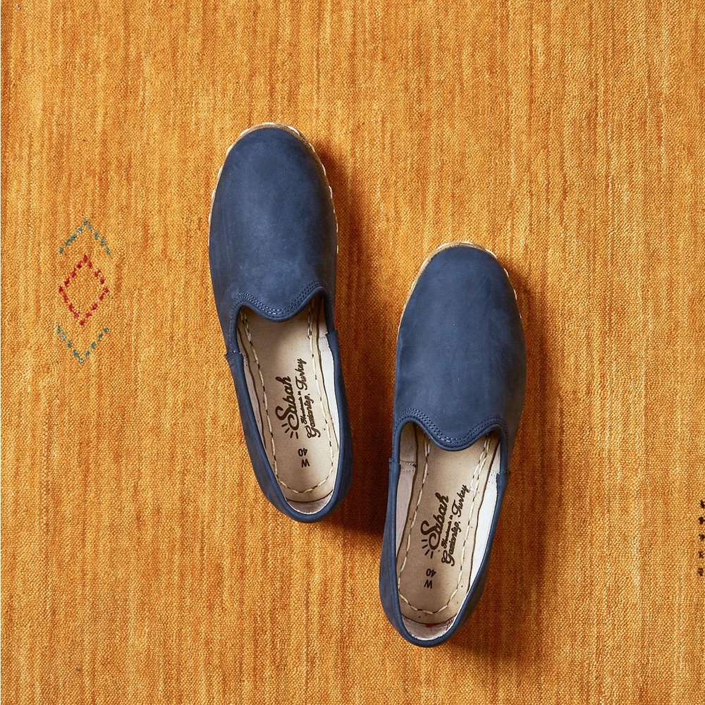 Sabah Handmade Baleen Blue Leather Slipons Woven